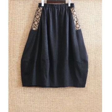 インド刺繍リボンのポケットが揺れる＊ふんわり大人可愛い＊ふんわり暖か裏起毛＊バルーンスカート＊ d-sk511の画像