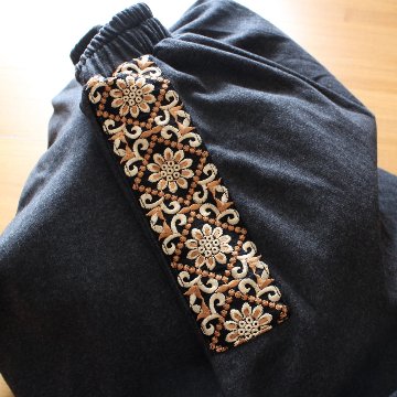 インド刺繍リボンのポケットが揺れる＊ふんわり大人可愛い＊ふんわり暖か裏起毛＊バルーンスカート＊ d-sk511の画像