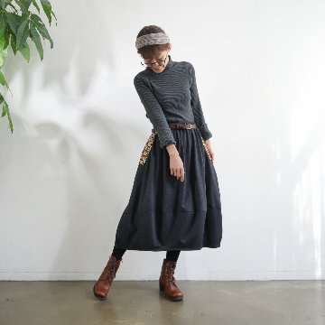 インド刺繍リボンのポケットが揺れる＊ふんわり大人可愛い＊ふんわり暖か裏起毛＊バルーンスカート＊ d-sk511の画像