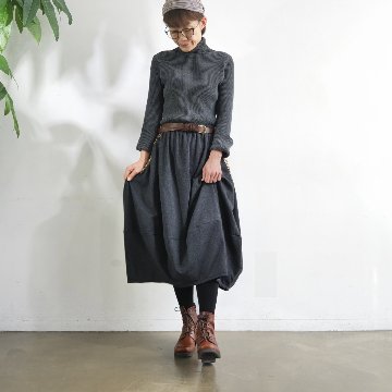 インド刺繍リボンのポケットが揺れる＊ふんわり大人可愛い＊ふんわり暖か裏起毛＊バルーンスカート＊ d-sk511の画像