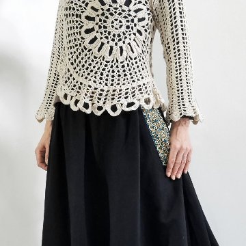 インド刺繍リボンのポケットが揺れる＊ふんわり大人可愛い＊ふんわり暖か裏起毛＊バルーンスカート＊ d-sk511の画像