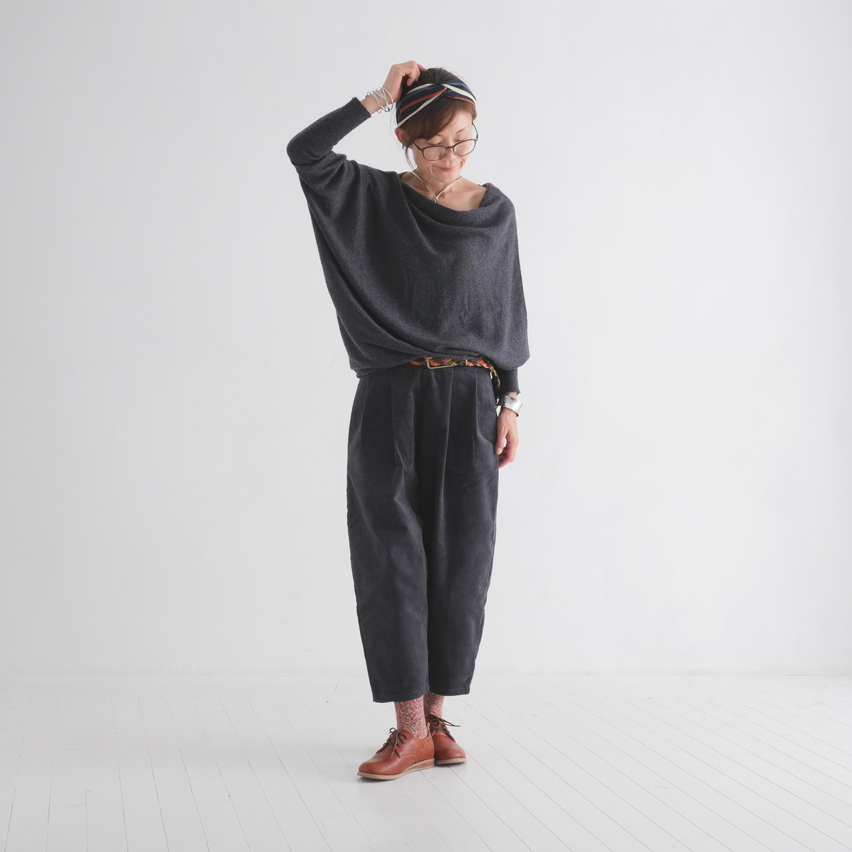 やさしく包む履き心地＊あったかコーデュロイ＊ゆったりシルエット＊ワイドテーパードパンツ＊d-pn008の画像