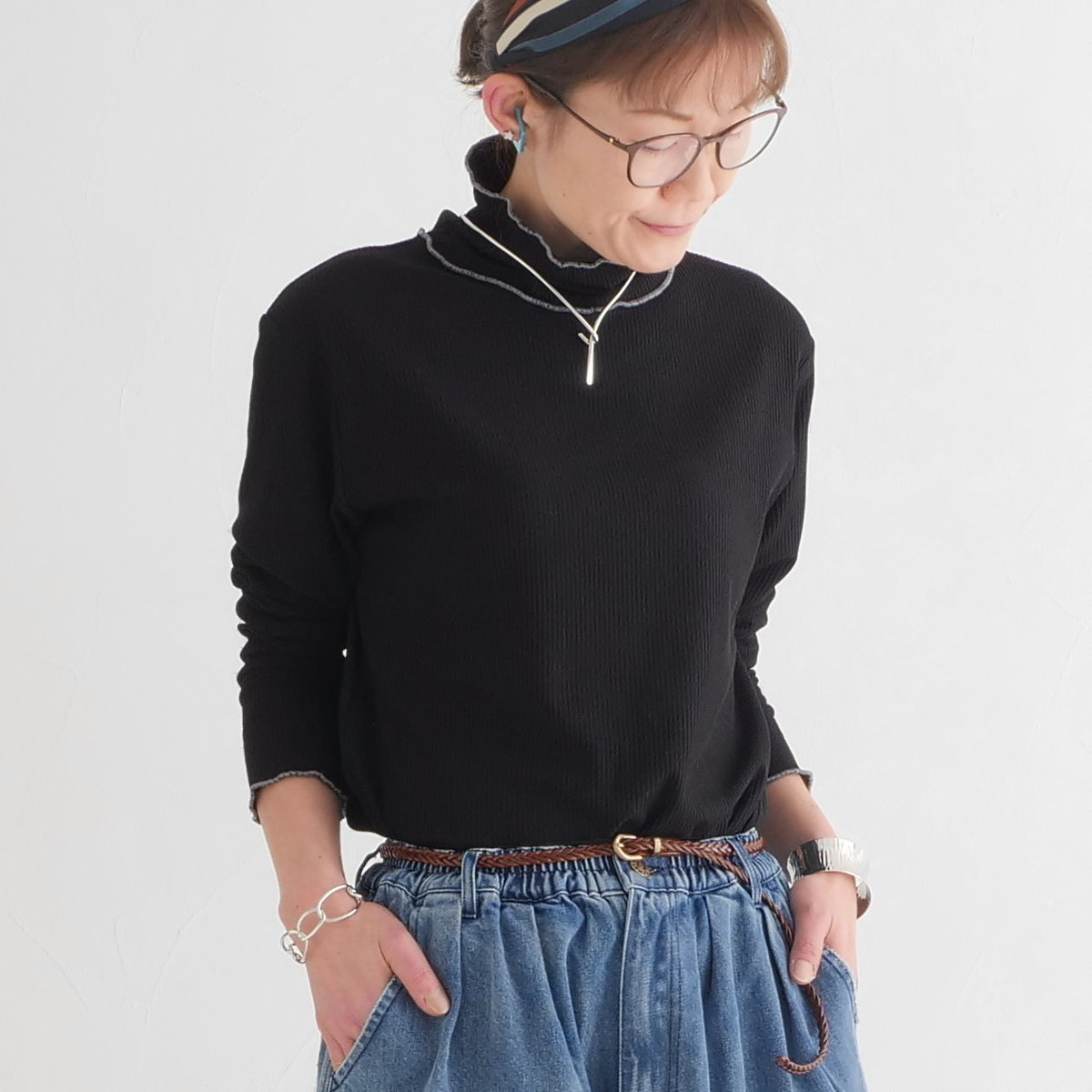 ロングシーズン活躍＊メロウ仕上げがアクセント＊リブ素材＊タートルネックトップス＊d-tp3001の画像