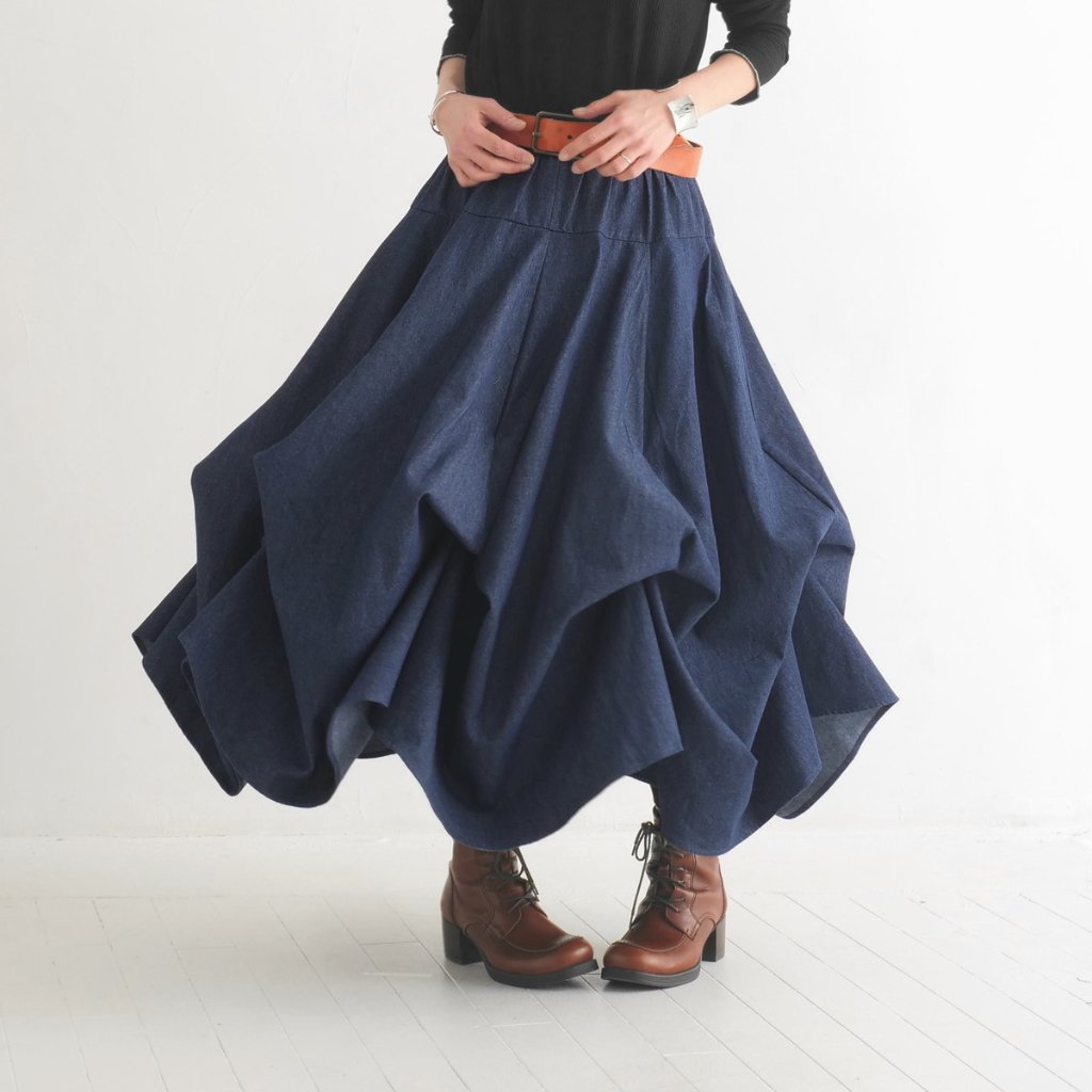  【自由にアレンジスカート】デニム～denim～どんなコーデも自由自在にデザインができる＊変形＊バルーン＊立体ロングスカート＊d-sk2003の画像