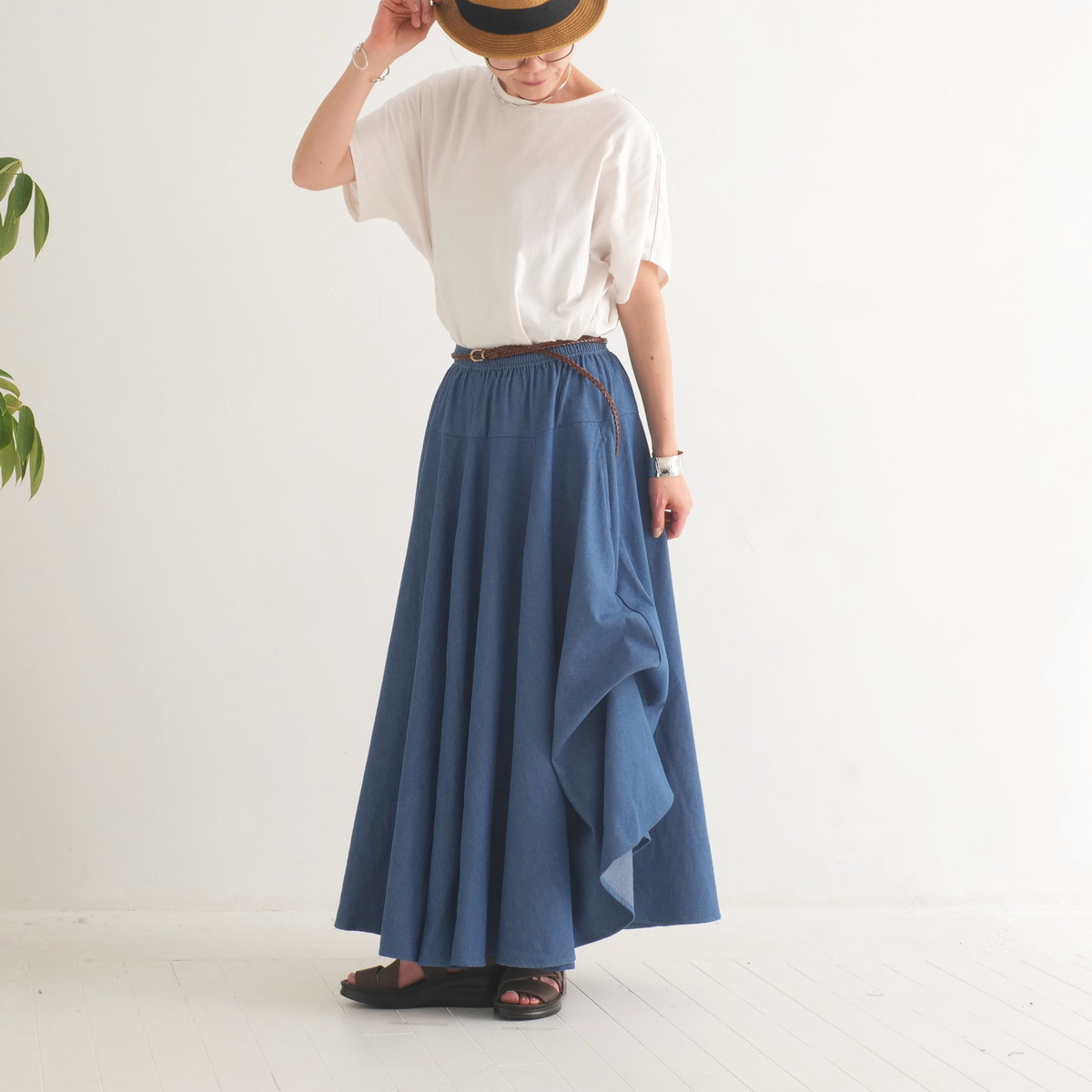  【自由にアレンジスカート】デニム～denim～どんなコーデも自由自在にデザインができる＊変形＊バルーン＊立体ロングスカート＊d-sk2003の画像