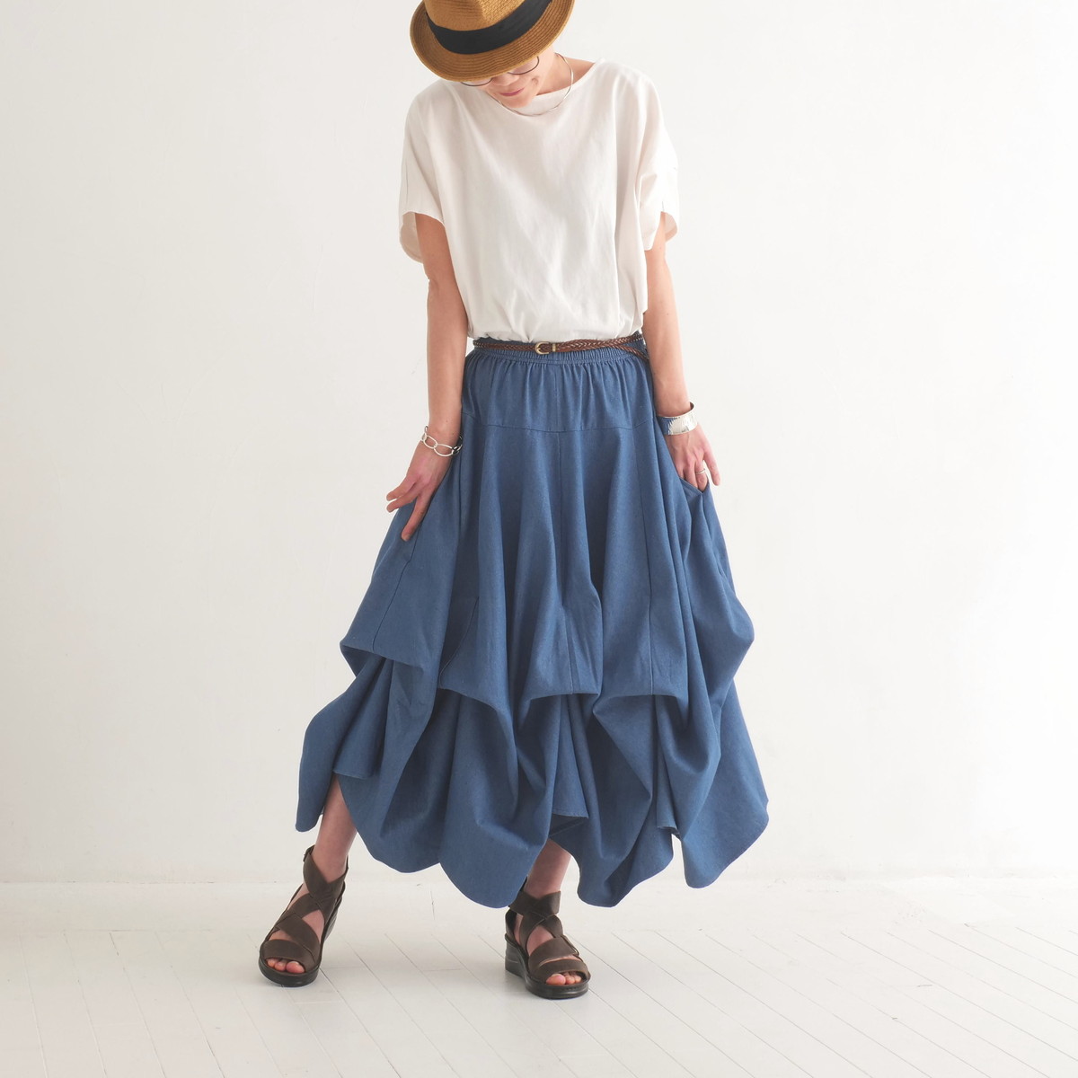  【自由にアレンジスカート】デニム～denim～どんなコーデも自由自在にデザインができる＊変形＊バルーン＊立体ロングスカート＊d-sk2003の画像