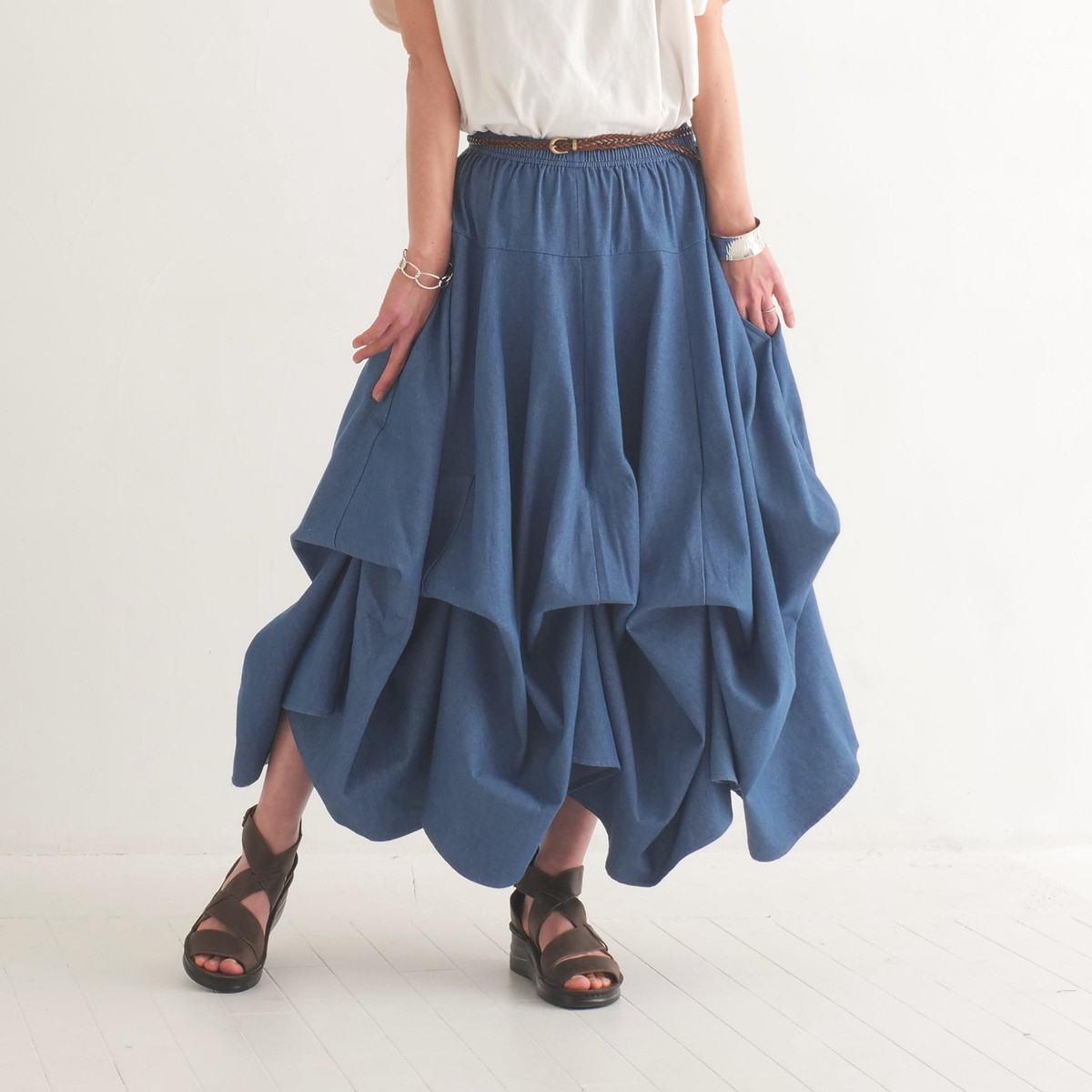  【自由にアレンジスカート】デニム～denim～どんなコーデも自由自在にデザインができる＊変形＊バルーン＊立体ロングスカート＊d-sk2003の画像