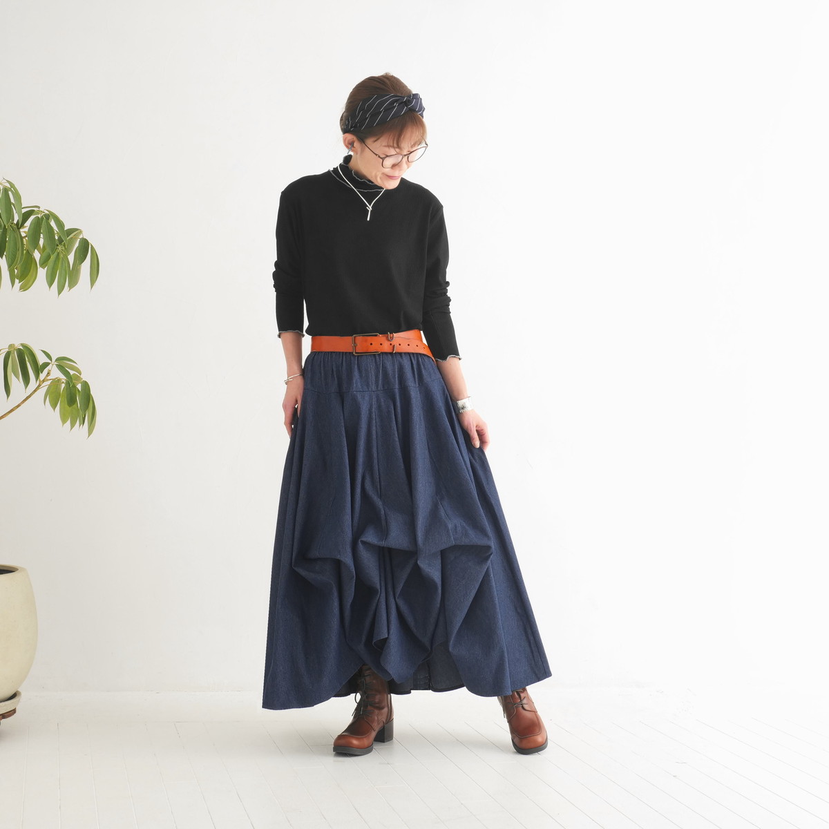  【自由にアレンジスカート】デニム～denim～どんなコーデも自由自在にデザインができる＊変形＊バルーン＊立体ロングスカート＊d-sk2003の画像