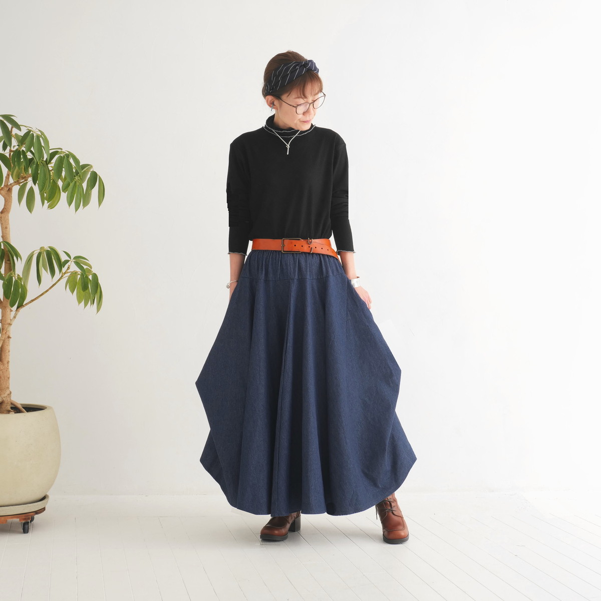  【自由にアレンジスカート】デニム～denim～どんなコーデも自由自在にデザインができる＊変形＊バルーン＊立体ロングスカート＊d-sk2003の画像