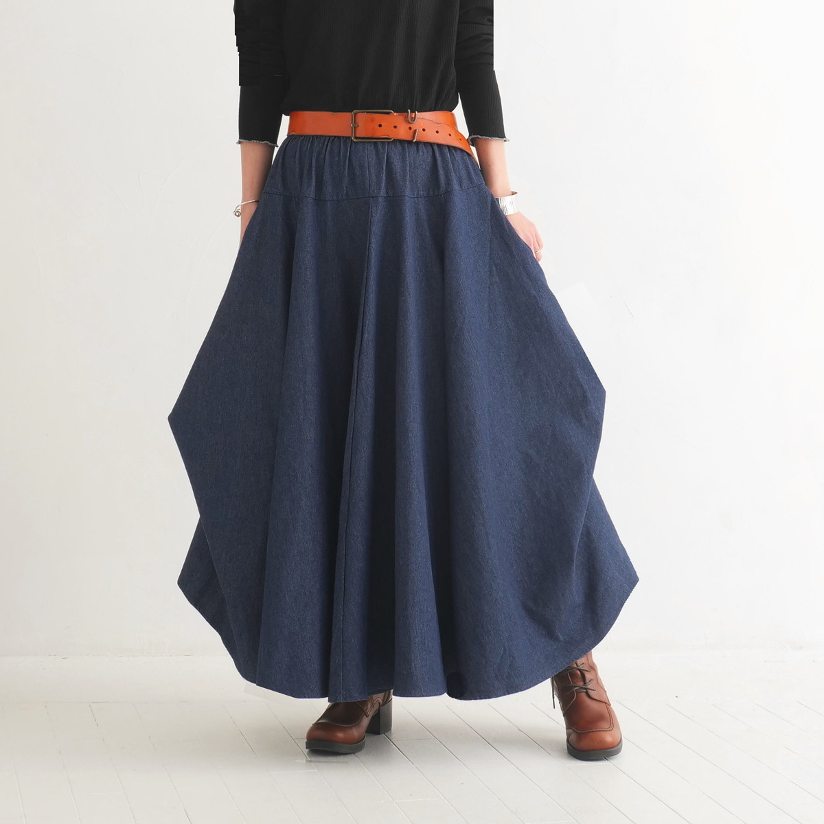  【自由にアレンジスカート】デニム～denim～どんなコーデも自由自在にデザインができる＊変形＊バルーン＊立体ロングスカート＊d-sk2003の画像