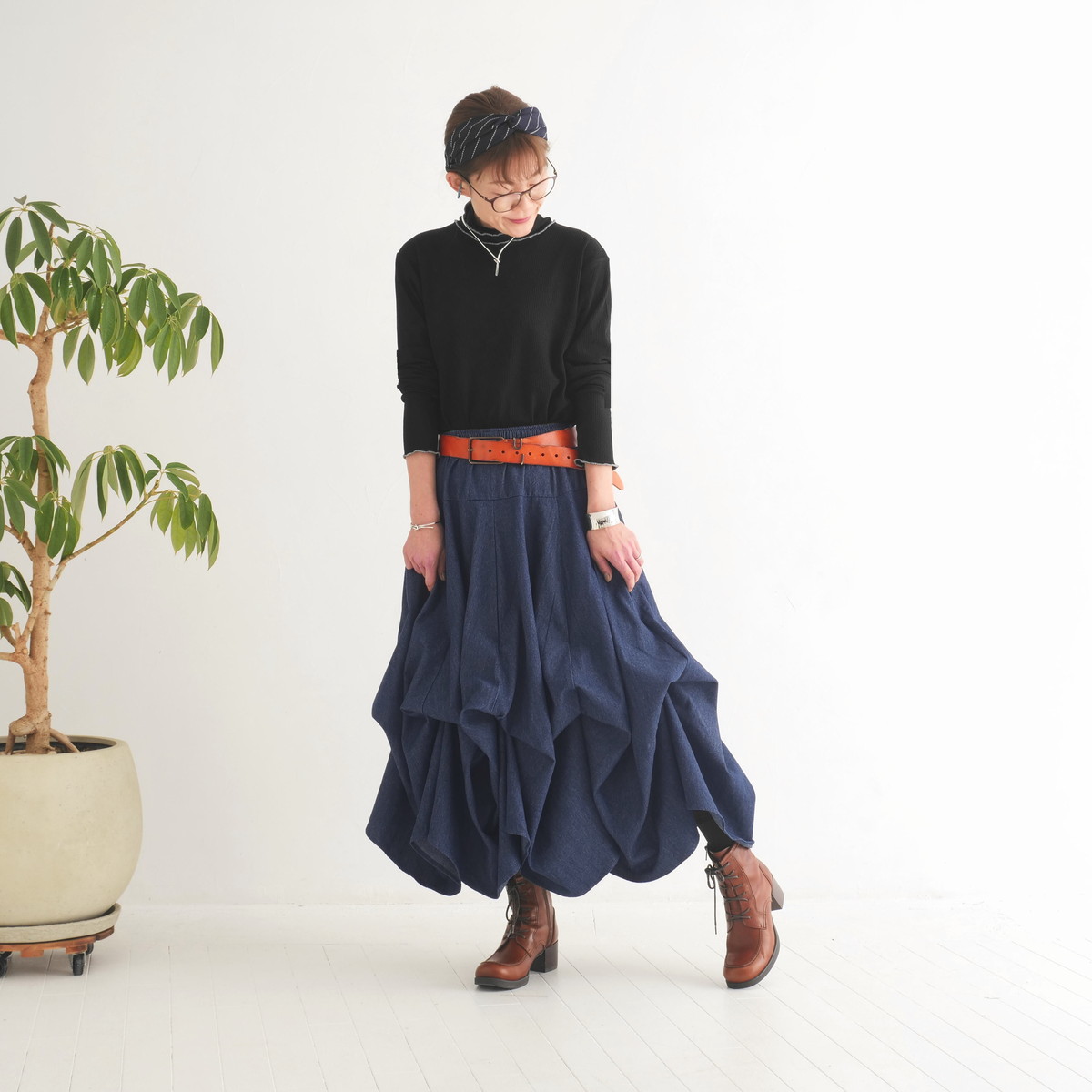  【自由にアレンジスカート】デニム～denim～どんなコーデも自由自在にデザインができる＊変形＊バルーン＊立体ロングスカート＊d-sk2003の画像