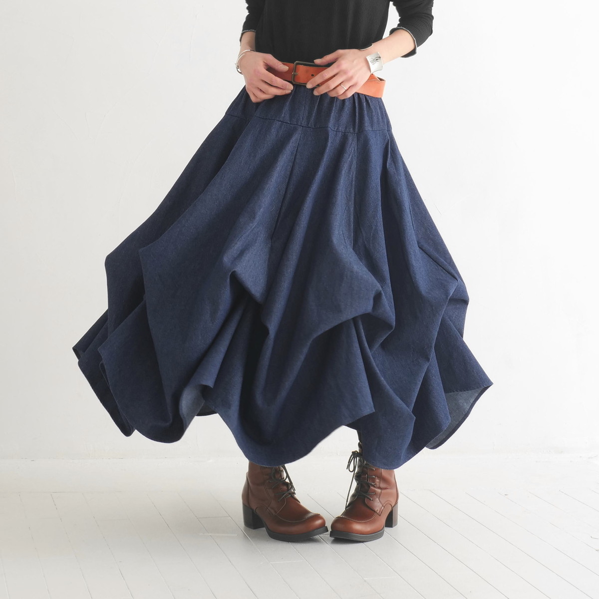  【自由にアレンジスカート】デニム～denim～どんなコーデも自由自在にデザインができる＊変形＊バルーン＊立体ロングスカート＊d-sk2003の画像