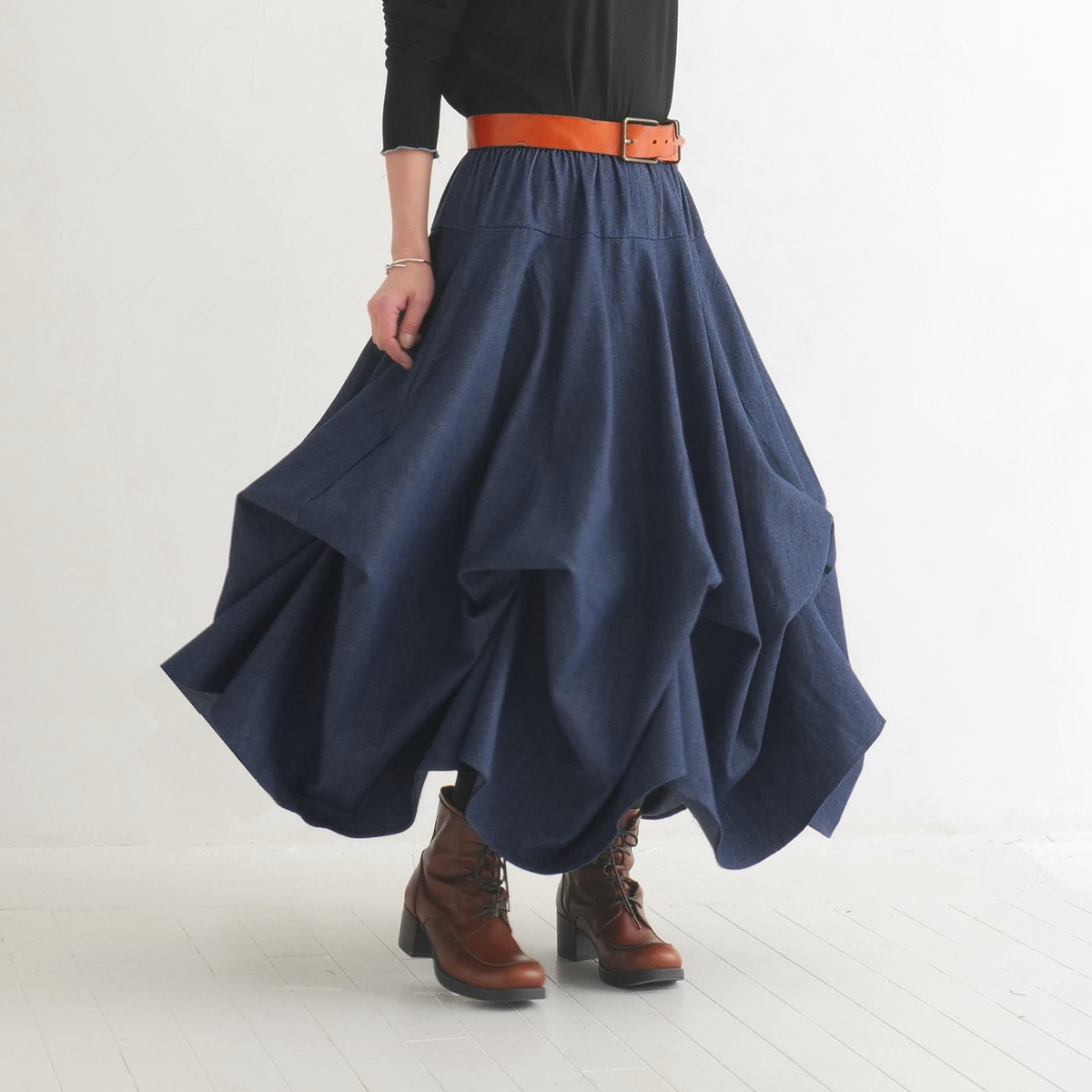  【自由にアレンジスカート】デニム～denim～どんなコーデも自由自在にデザインができる＊変形＊バルーン＊立体ロングスカート＊d-sk2003の画像