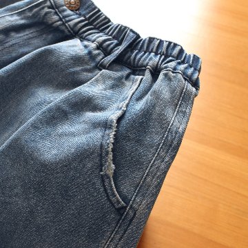 柔らかデニムのコクーンパンツ＊ゆるっと丸いシルエット＊ゆったり体型カバー＊ウォッシュドライトブルー＊着丈2展開＊d-pn3002の画像