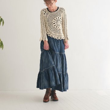 ふんわりと広がるティアードスカート＊やわらかデニム＊ゆったりシルエット＊ウォッシュドインディゴブルー＊着丈2展開＊ d-sk3003の画像