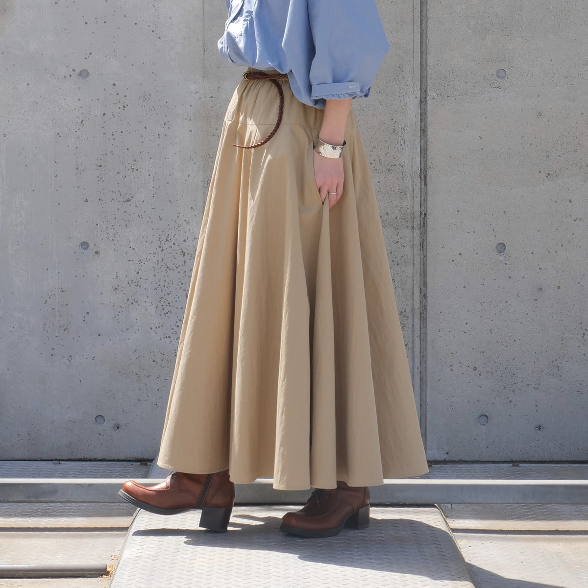 新作【自由にアレンジスカート】軽くて涼しい春夏素材【自由にアレンジスカート】販売枚数1500枚突破＊ファイン～Fine～360度＊どんなコーデも自由自在にアレンジ＊ベージュ＊d-sk2004の画像