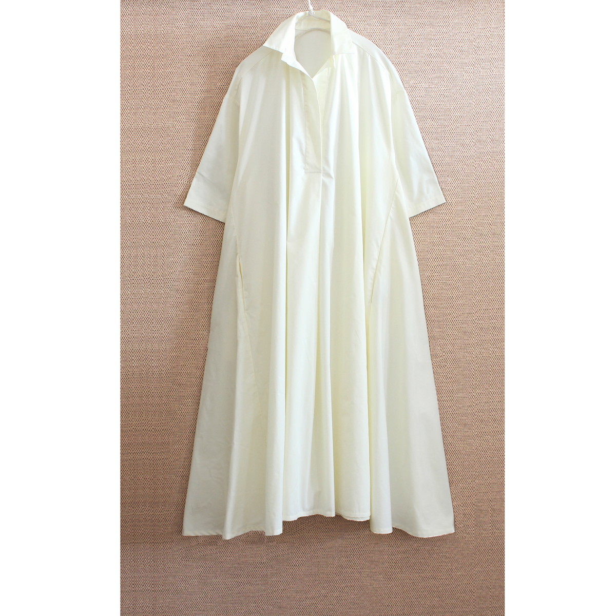 着丈2展開＊スキッパー襟＊こなれ感あるゆったりデザイン＊七分袖＊フレアワンピース＊無地＊d-dr2002の画像