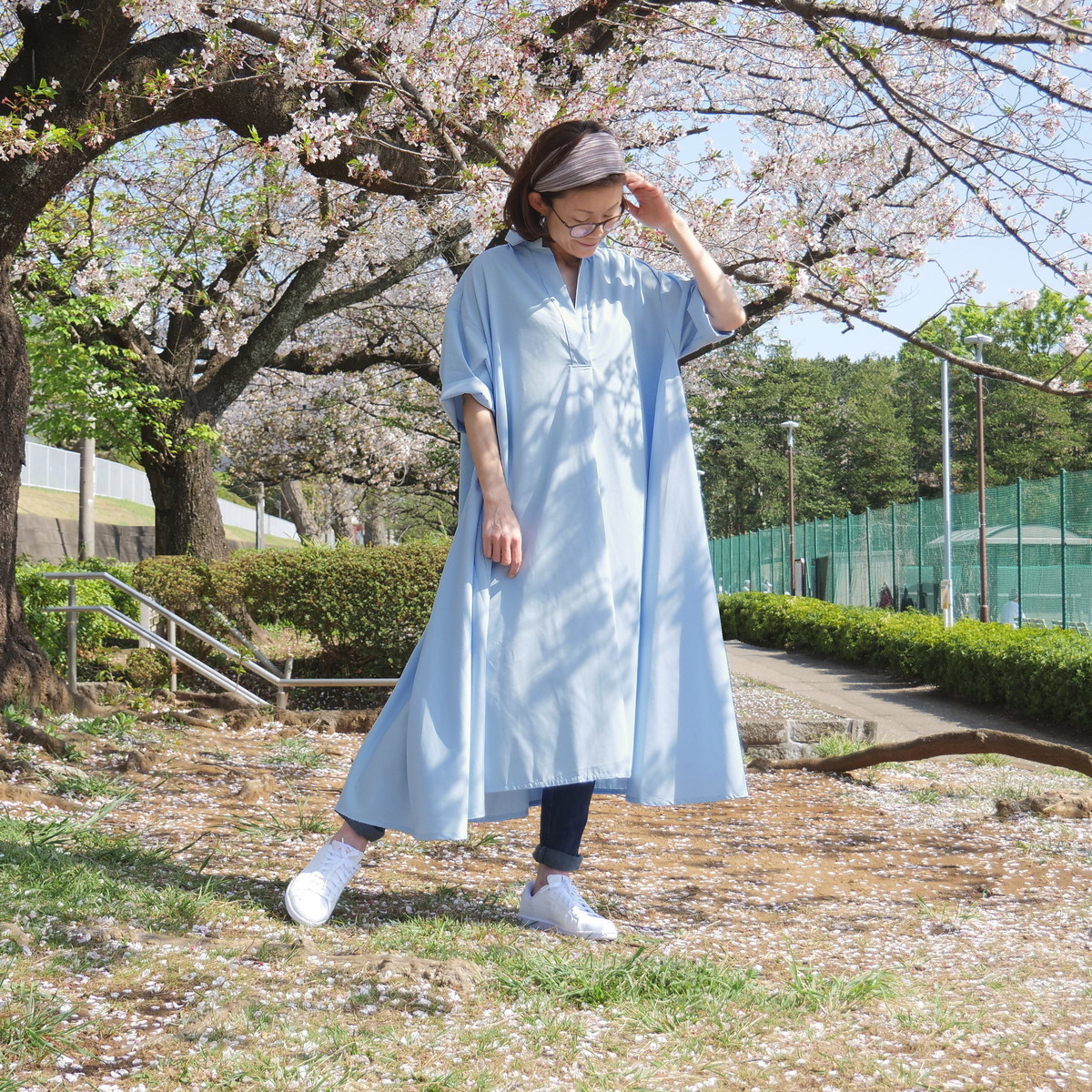 着丈2展開＊スキッパー襟＊こなれ感あるゆったりデザイン＊七分袖＊フレアワンピース＊無地＊d-dr2002の画像
