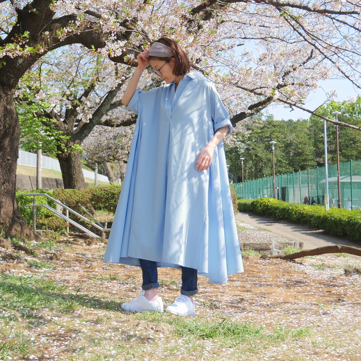 着丈2展開＊スキッパー襟＊こなれ感あるゆったりデザイン＊七分袖＊フレアワンピース＊無地＊d-dr2002の画像