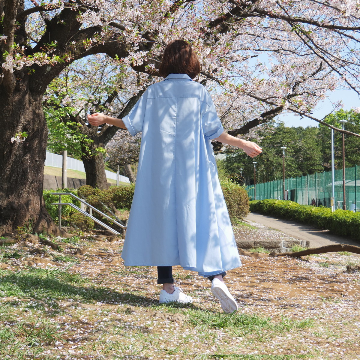 着丈2展開＊スキッパー襟＊こなれ感あるゆったりデザイン＊七分袖＊フレアワンピース＊無地＊d-dr2002の画像