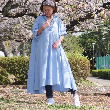 着丈2展開＊スキッパー襟＊こなれ感あるゆったりデザイン＊七分袖＊フレアワンピース＊無地＊d-dr2002の画像