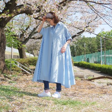 着丈2展開＊スキッパー襟＊こなれ感あるゆったりデザイン＊七分袖＊フレアワンピース＊無地＊d-dr2002の画像