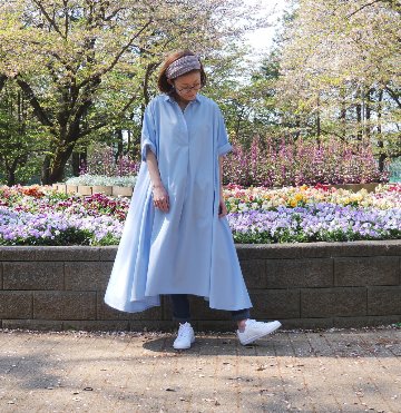 着丈2展開＊スキッパー襟＊こなれ感あるゆったりデザイン＊七分袖＊フレアワンピース＊無地＊d-dr2002の画像
