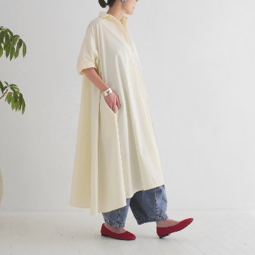 着丈2展開＊スキッパー襟＊こなれ感あるゆったりデザイン＊七分袖＊フレアワンピース＊無地＊d-dr2002の画像