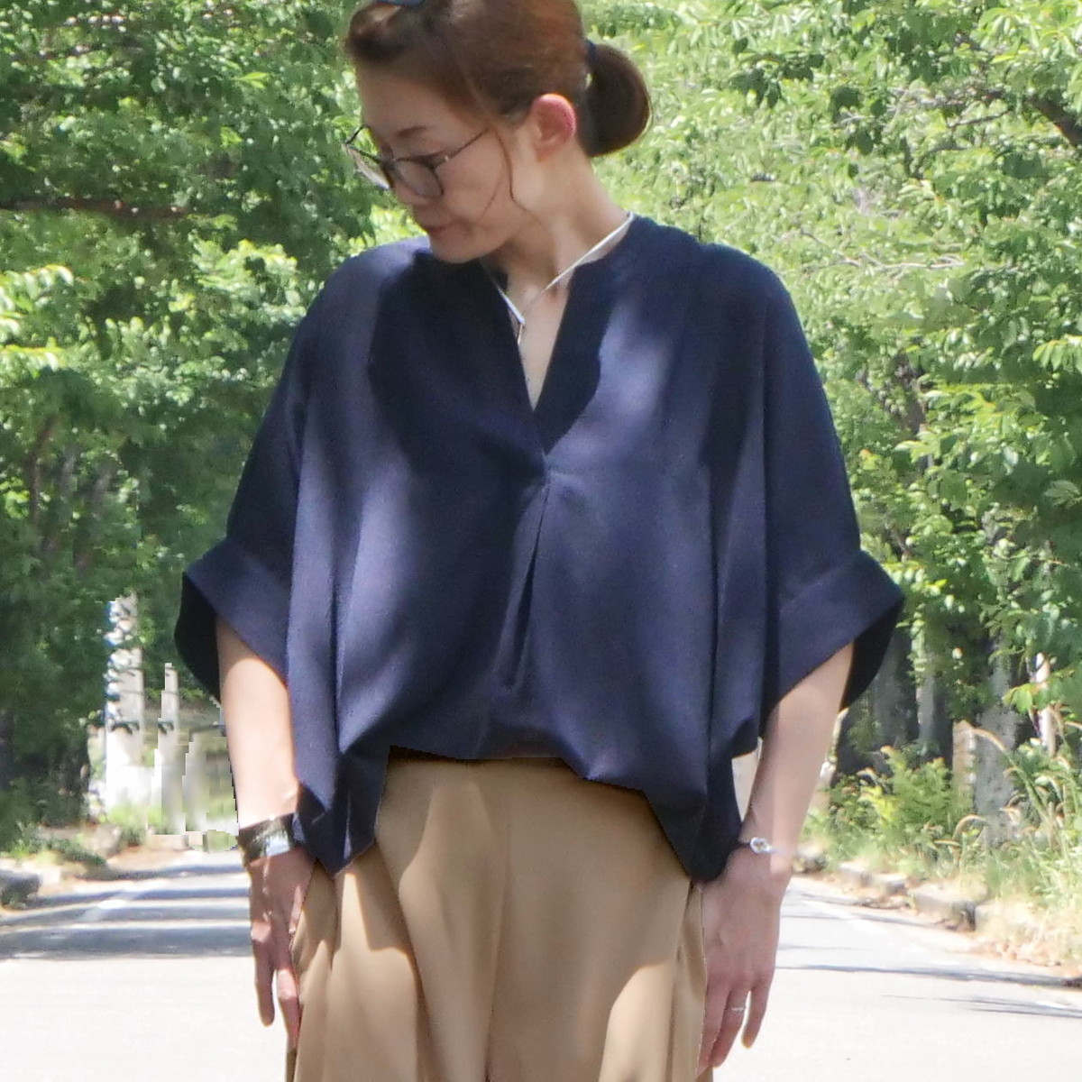抜け感スキッパー襟＊軽やかドルマン＊楊柳風素材＊ゆったり体型カバー＊薄手ストレッチ＊ブラウス＊シャツ＊d-tp3015の画像