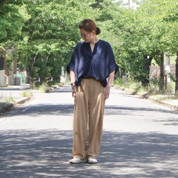 抜け感スキッパー襟＊軽やかドルマン＊楊柳風素材＊ゆったり体型カバー＊薄手ストレッチ＊ブラウス＊シャツ＊d-tp3015の画像