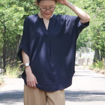 抜け感スキッパー襟＊軽やかドルマン＊楊柳風素材＊ゆったり体型カバー＊薄手ストレッチ＊ブラウス＊シャツ＊d-tp3015の画像