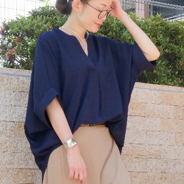 抜け感スキッパー襟＊軽やかドルマン＊楊柳風素材＊ゆったり体型カバー＊薄手ストレッチ＊ブラウス＊シャツ＊d-tp3015の画像