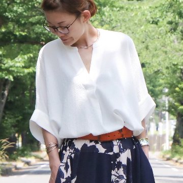抜け感スキッパー襟＊軽やかドルマン＊楊柳風素材＊ゆったり体型カバー＊薄手ストレッチ＊ブラウス＊シャツ＊d-tp3015の画像