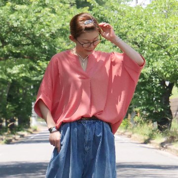 抜け感スキッパー襟＊軽やかドルマン＊楊柳風素材＊ゆったり体型カバー＊薄手ストレッチ＊ブラウス＊シャツ＊d-tp3015の画像
