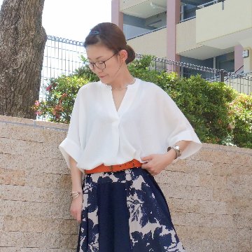 抜け感スキッパー襟＊軽やかドルマン＊楊柳風素材＊ゆったり体型カバー＊薄手ストレッチ＊ブラウス＊シャツ＊d-tp3015の画像