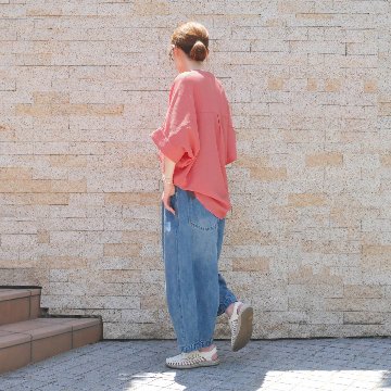 抜け感スキッパー襟＊軽やかドルマン＊楊柳風素材＊ゆったり体型カバー＊薄手ストレッチ＊ブラウス＊シャツ＊d-tp3015の画像