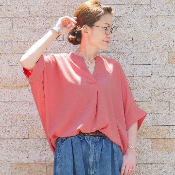 抜け感スキッパー襟＊軽やかドルマン＊楊柳風素材＊ゆったり体型カバー＊薄手ストレッチ＊ブラウス＊シャツ＊d-tp3015の画像