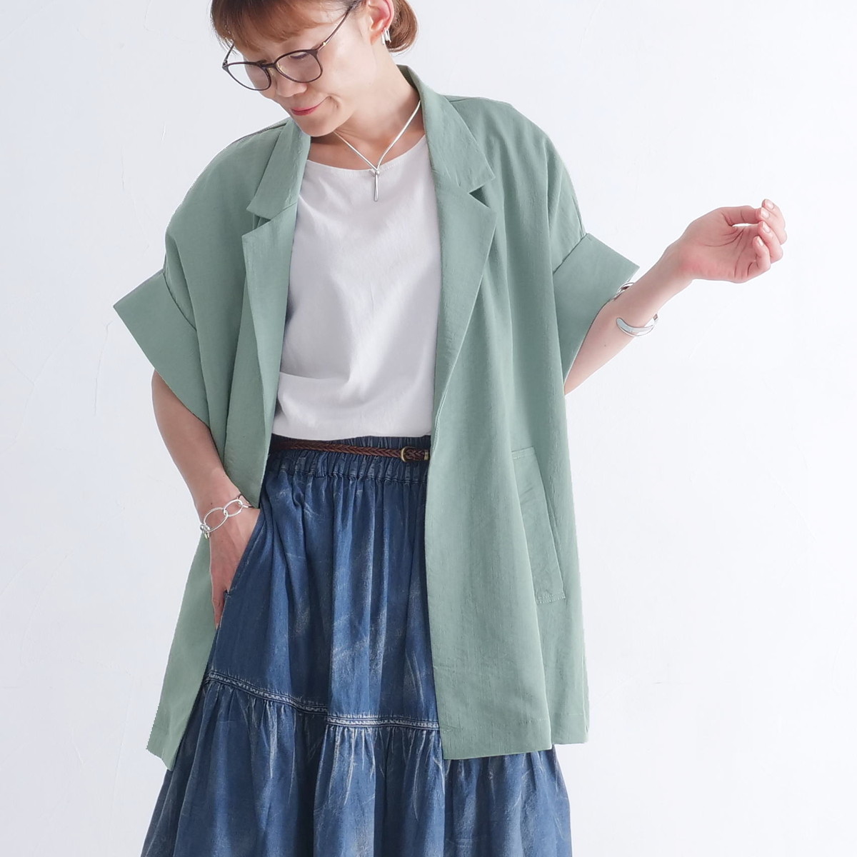さらり軽やか＊半袖テーラード風ジャケット＊大人の抜け感＊ゆったりドルマン＊シワになりにくい＊体型カバー＊d-jk3006の画像
