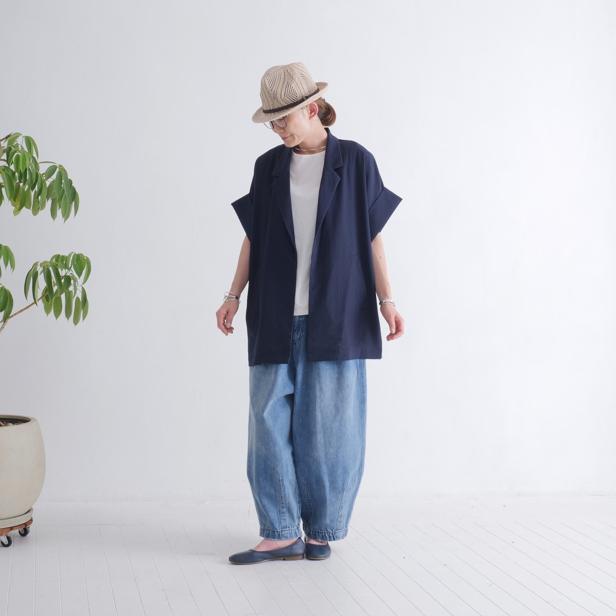 さらり軽やか＊半袖テーラード風ジャケット＊大人の抜け感＊ゆったりドルマン＊シワになりにくい＊体型カバー＊d-jk3006の画像