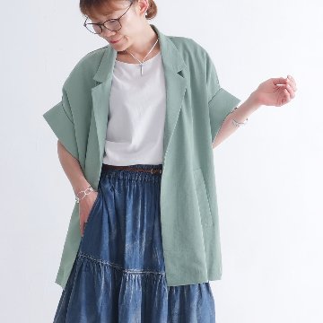 さらり軽やか＊半袖テーラード風ジャケット＊大人の抜け感＊ゆったりドルマン＊シワになりにくい＊体型カバー＊d-jk3006の画像