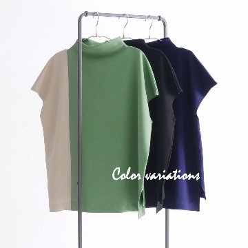 さらり快適＊配色＊モックネックトップス＊ドルマン風＊シワになりにくい＊ストレッチカットソー＊d-tp3006の画像