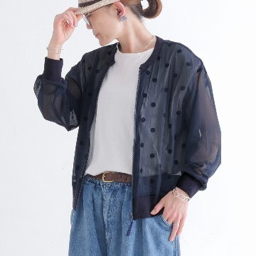 さらり軽やか＊大人のシアーブルゾン＊ドット柄＊シワになりにくい＊透け感＊ライトアウター＊ジップアップ＊d-jk3007の画像