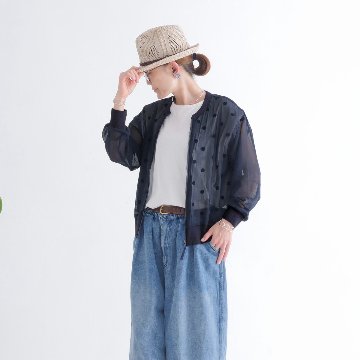 さらり軽やか＊大人のシアーブルゾン＊ドット柄＊シワになりにくい＊透け感＊ライトアウター＊ジップアップ＊d-jk3007の画像