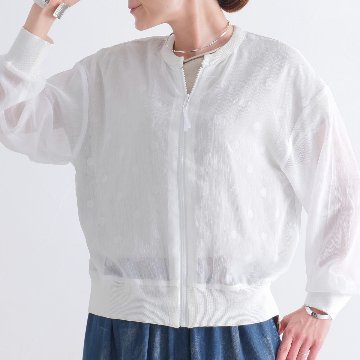 さらり軽やか＊大人のシアーブルゾン＊ドット柄＊シワになりにくい＊透け感＊ライトアウター＊ジップアップ＊d-jk3007の画像
