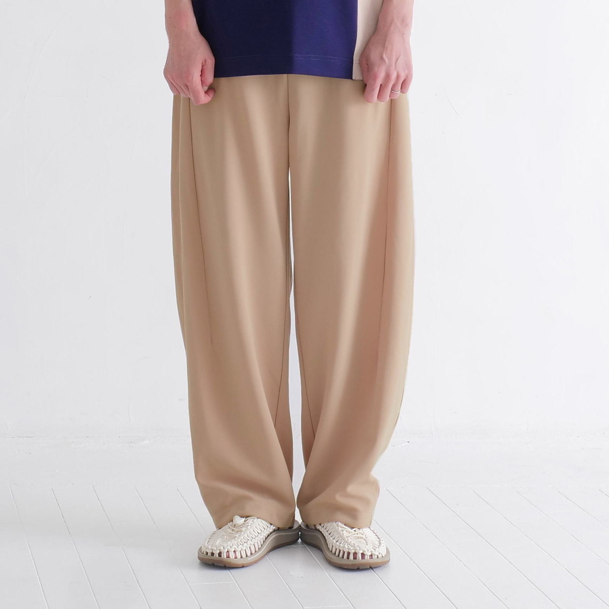 さらり快適＊ゆったりワイドパンツ＊テーパードシルエット＊着丈2サイズ＊ストレッチ＊シワになりにくい＊d-pn3004の画像