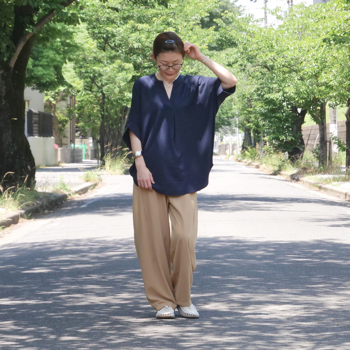 さらり快適＊ゆったりワイドパンツ＊テーパードシルエット＊着丈2サイズ＊ストレッチ＊シワになりにくい＊d-pn3004の画像
