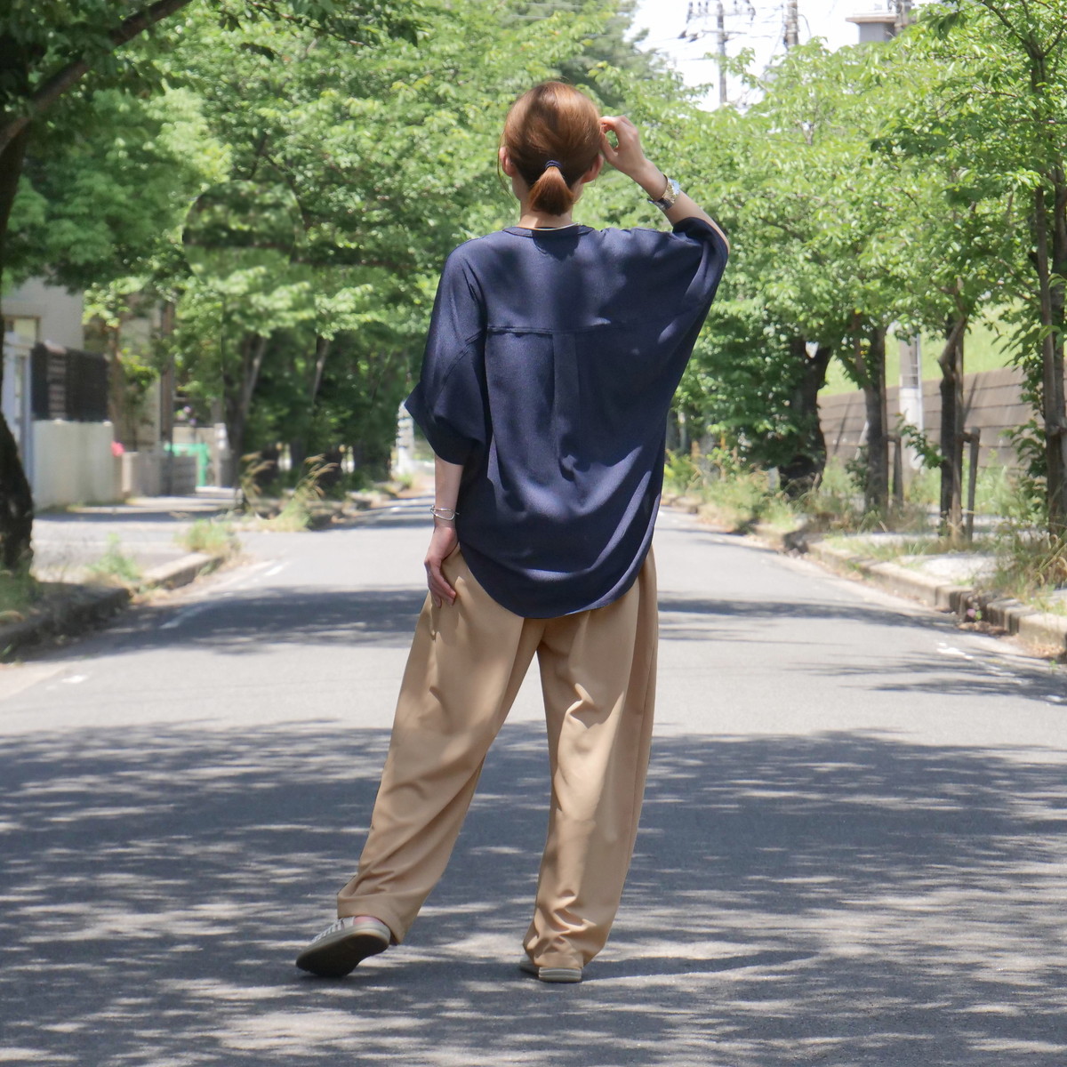 さらり快適＊ゆったりワイドパンツ＊テーパードシルエット＊着丈2サイズ＊ストレッチ＊シワになりにくい＊d-pn3004の画像