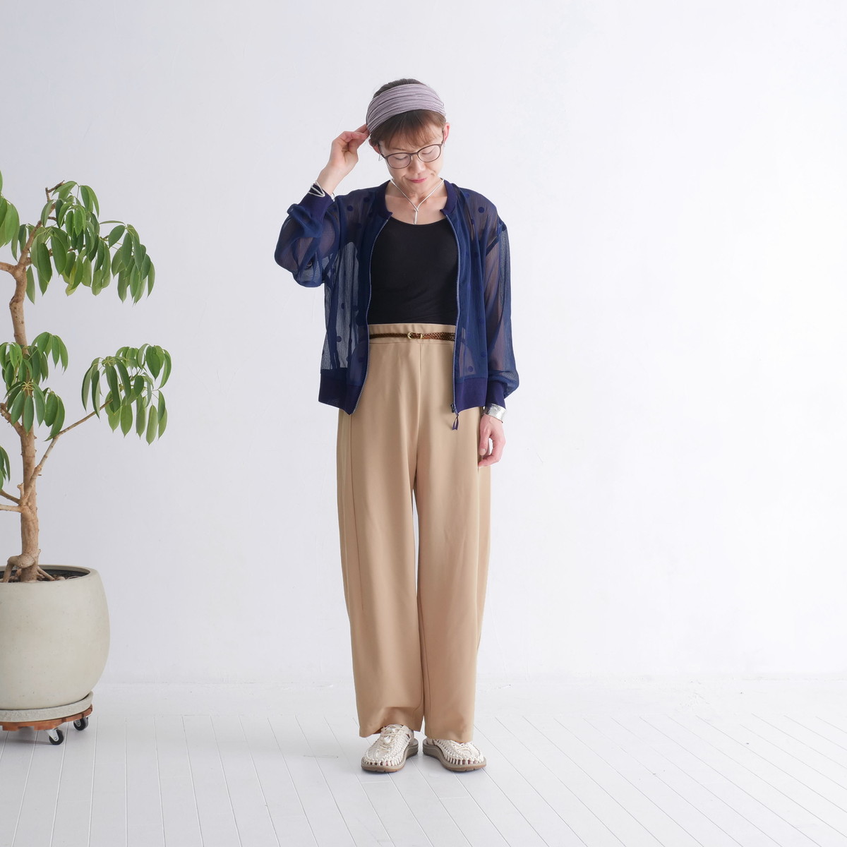 さらり快適＊ゆったりワイドパンツ＊テーパードシルエット＊着丈2サイズ＊ストレッチ＊シワになりにくい＊d-pn3004の画像
