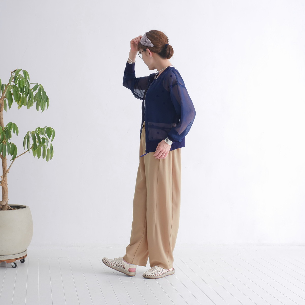 さらり快適＊ゆったりワイドパンツ＊テーパードシルエット＊着丈2サイズ＊ストレッチ＊シワになりにくい＊d-pn3004の画像