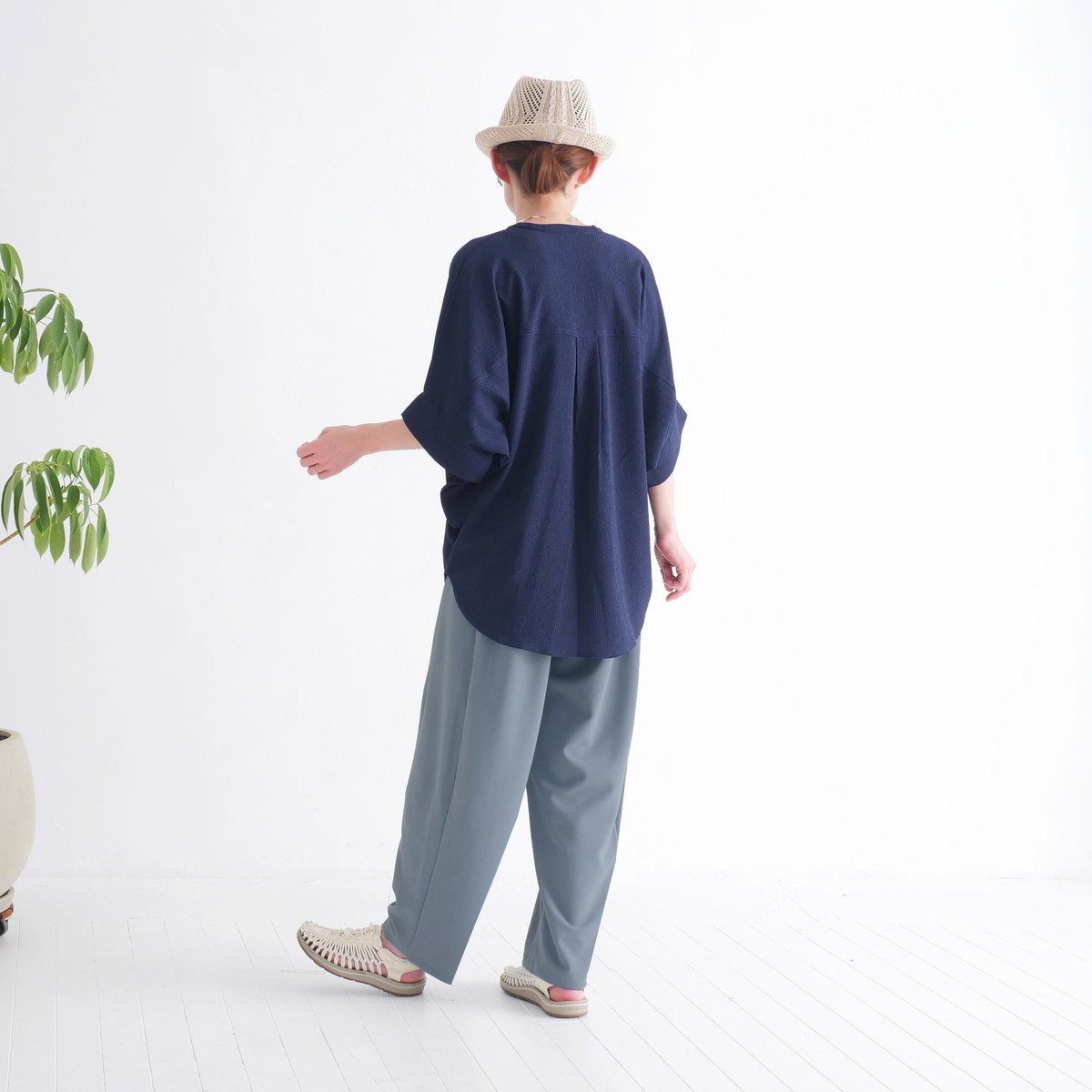 さらり快適＊ゆったりワイドパンツ＊テーパードシルエット＊着丈2サイズ＊ストレッチ＊シワになりにくい＊d-pn3004の画像